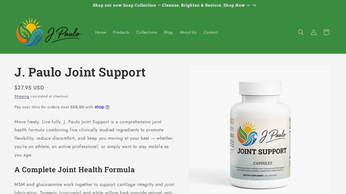 Screenshot of Joint Support page on jpauloinc.com