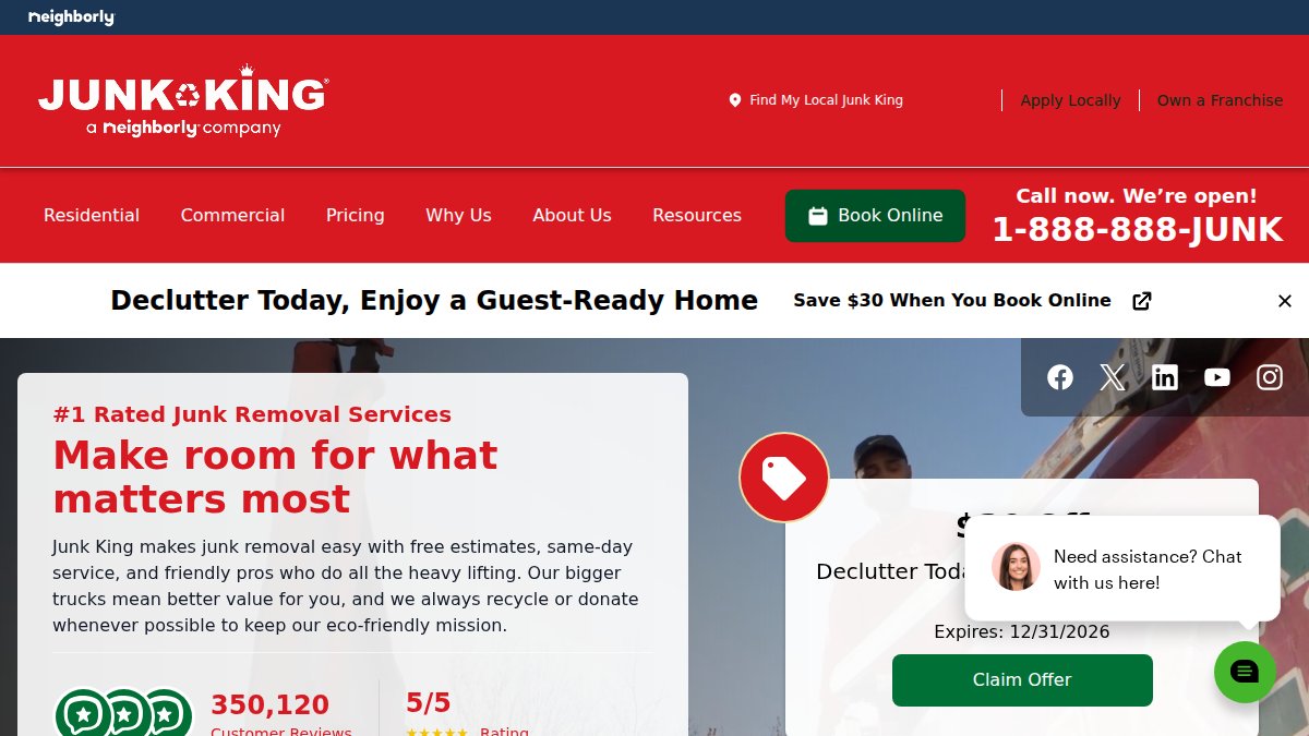 Screenshot of junk-king.com interface