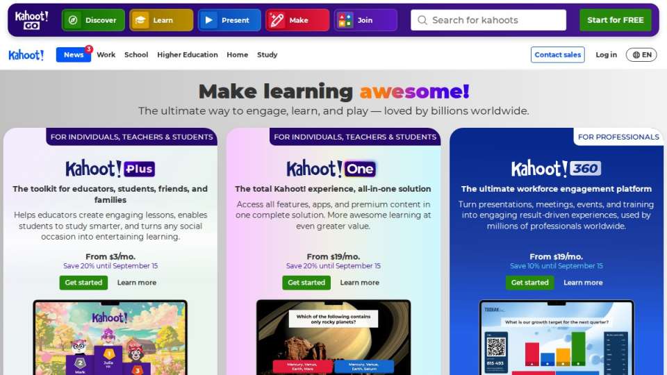 Screenshot of kahoot.com interface