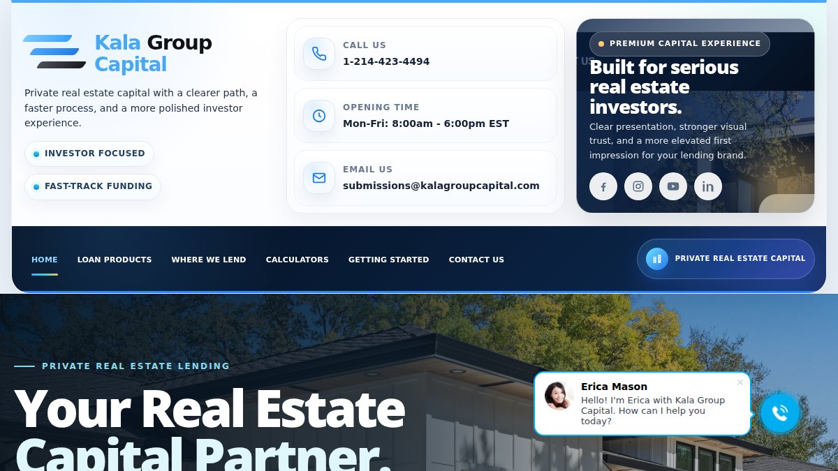 Screenshot of kalagroupcapital.com interface