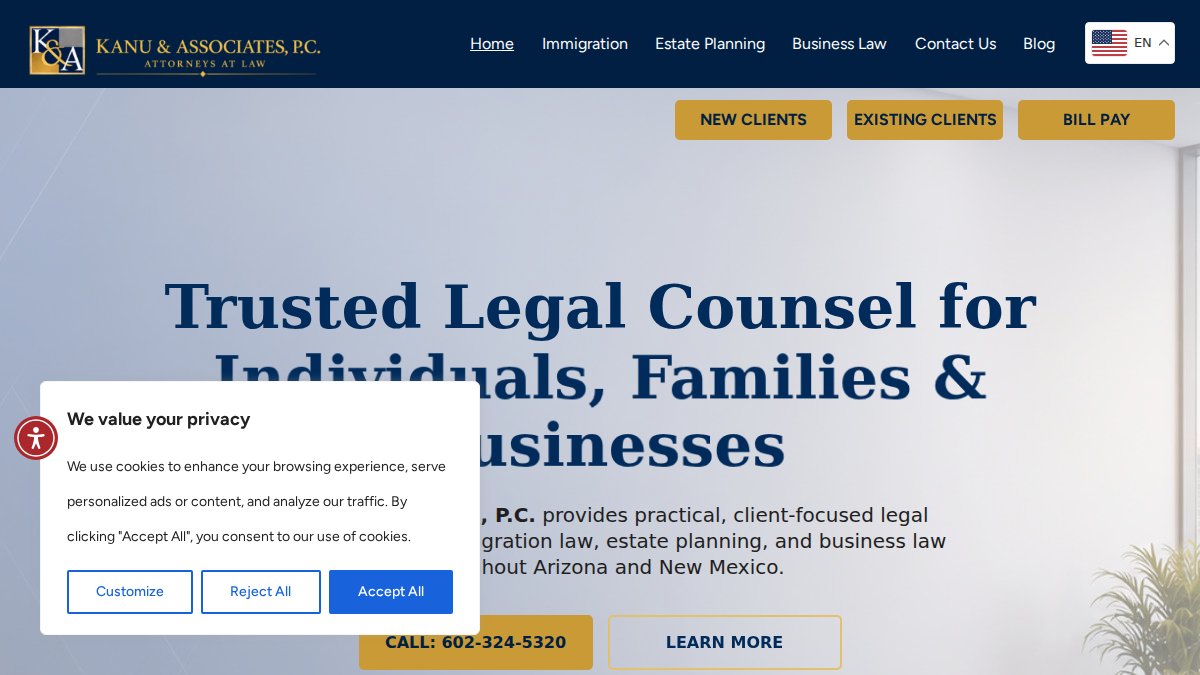 Screenshot of kanulaw.com interface