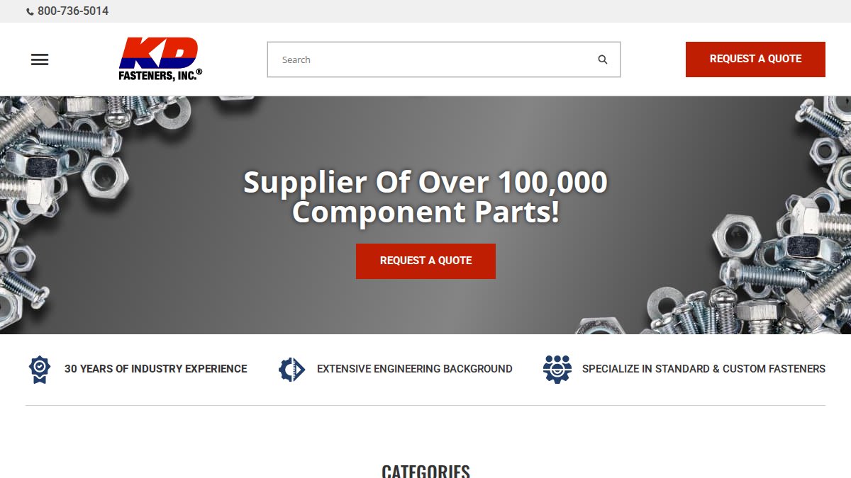 Screenshot of kdfasteners.com interface