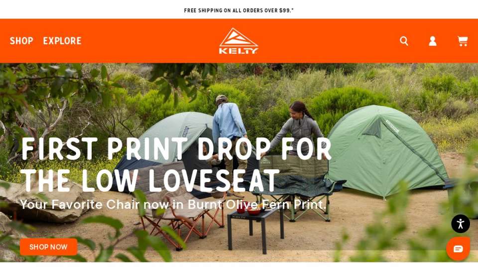 Screenshot of kelty.com interface