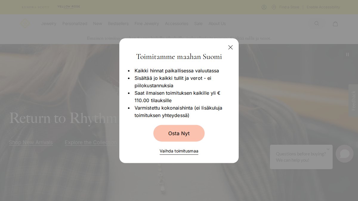 Screenshot of kendrascott.com interface