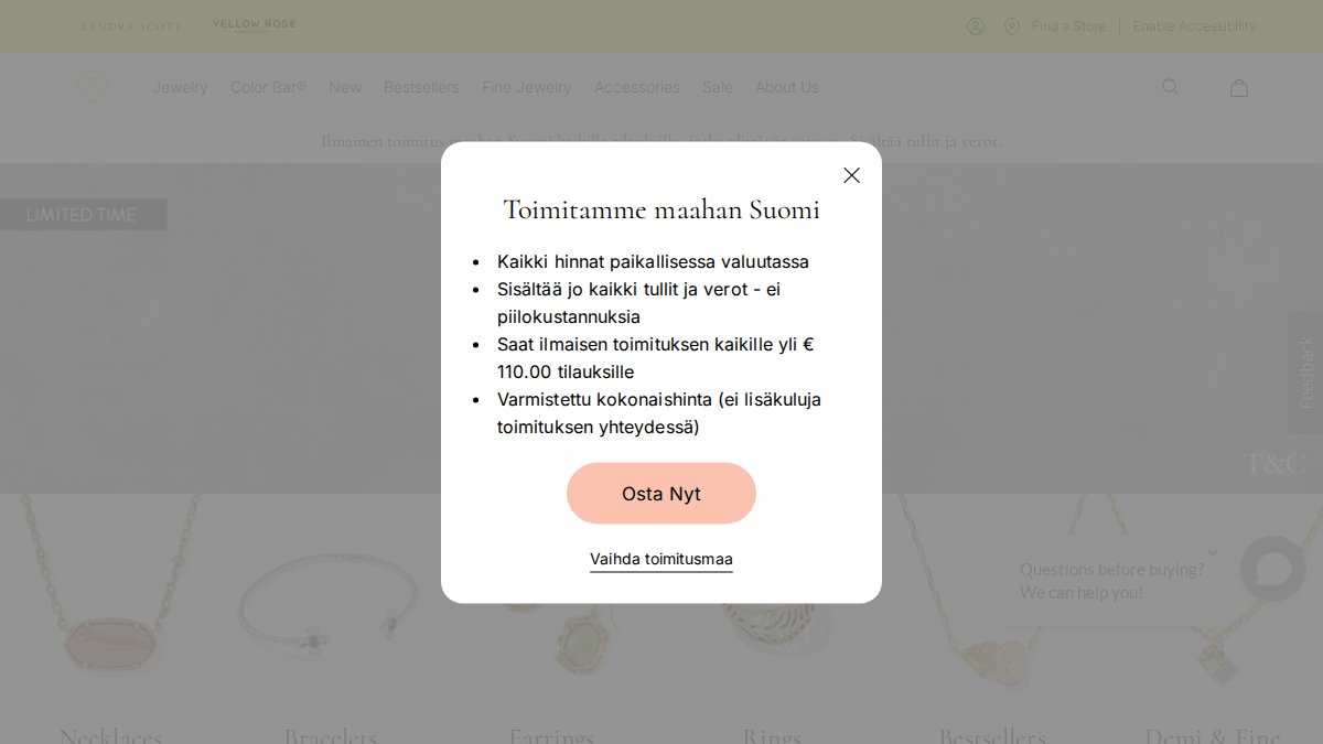 Screenshot of kendrascott.com interface