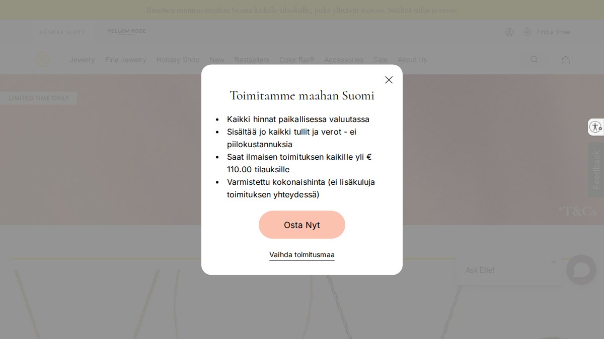Screenshot of kendrascott.com interface