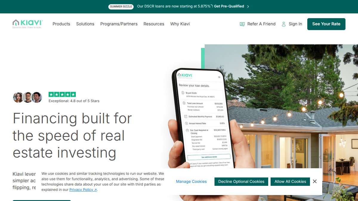 Screenshot of kiavi.com interface