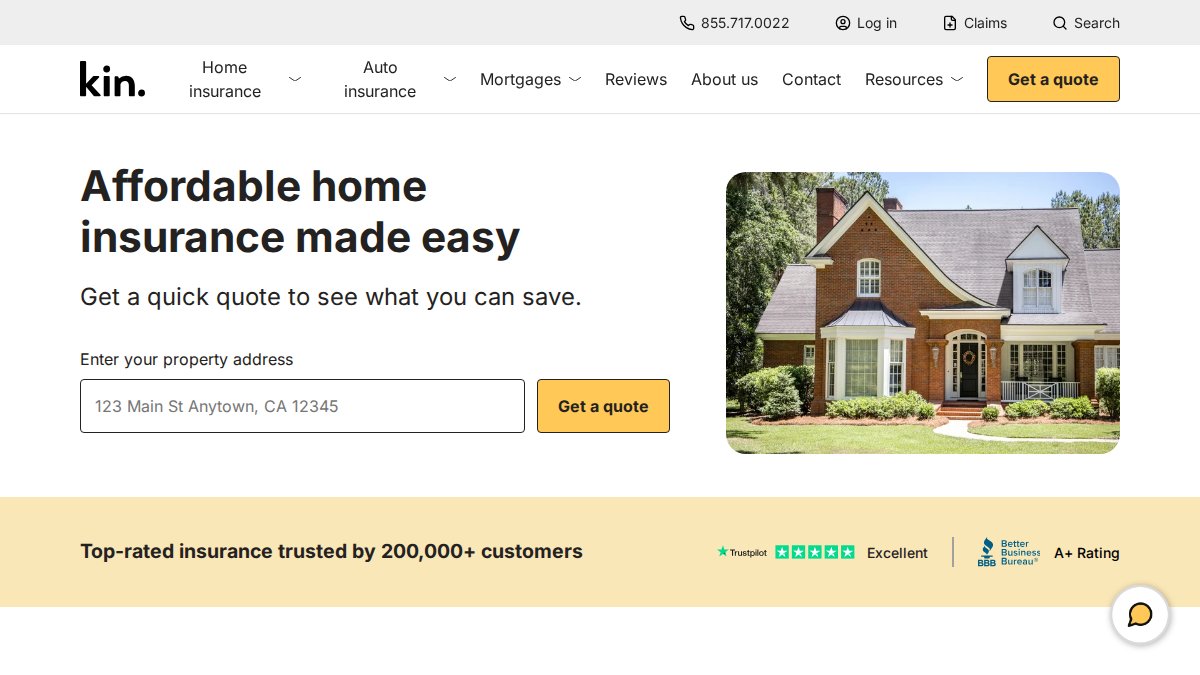 Screenshot of kin.com interface