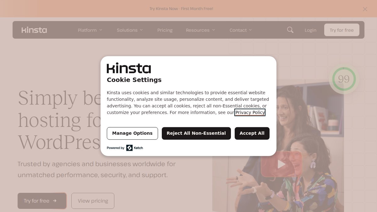 Screenshot of kinsta.com interface