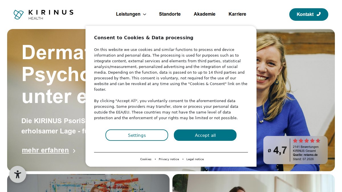 Screenshot of kirinus.de interface