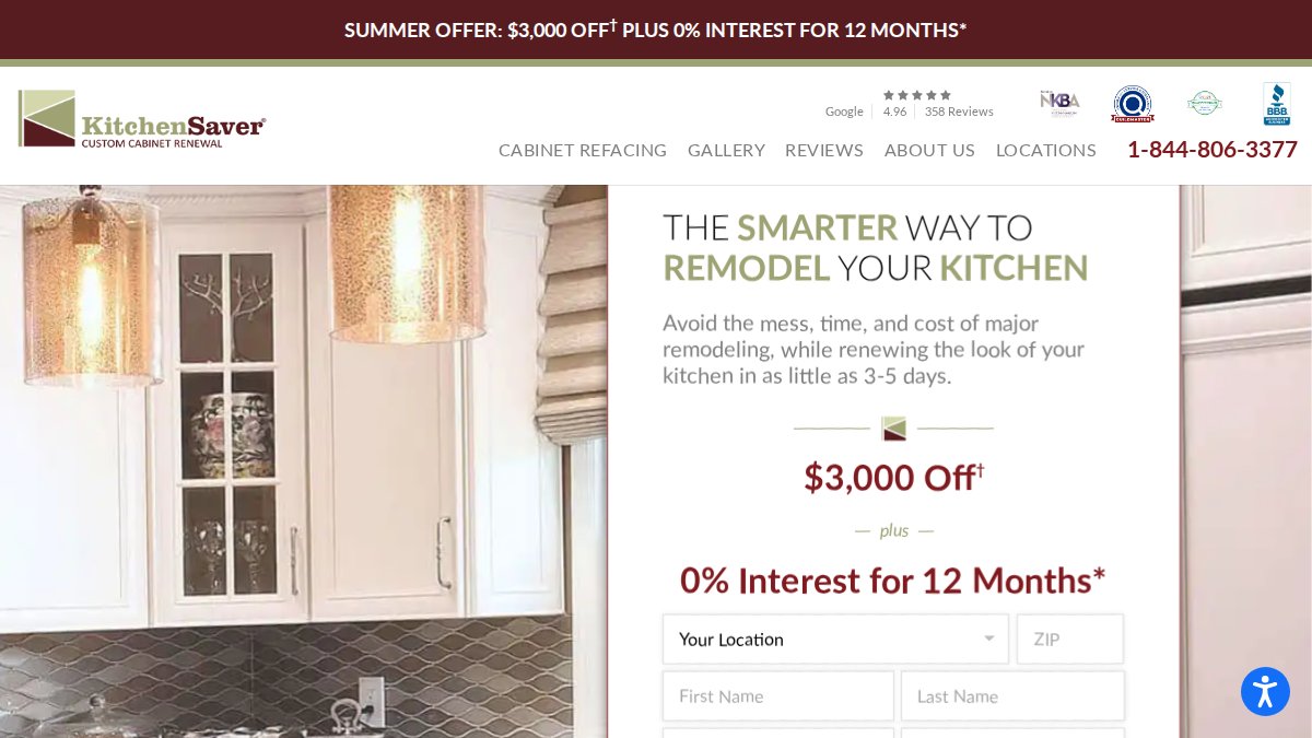 Screenshot of kitchensaver.com interface