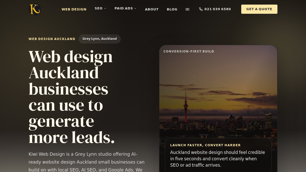 Screenshot of kiwiwebdesign.co.nz interface