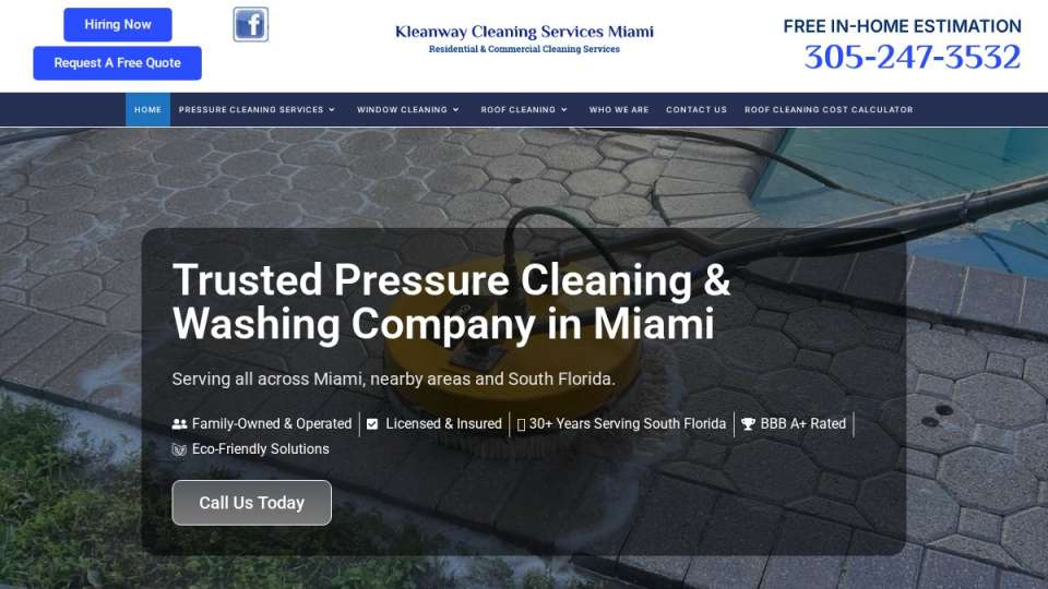 Screenshot of kleanwaypressurecleaning.com interface