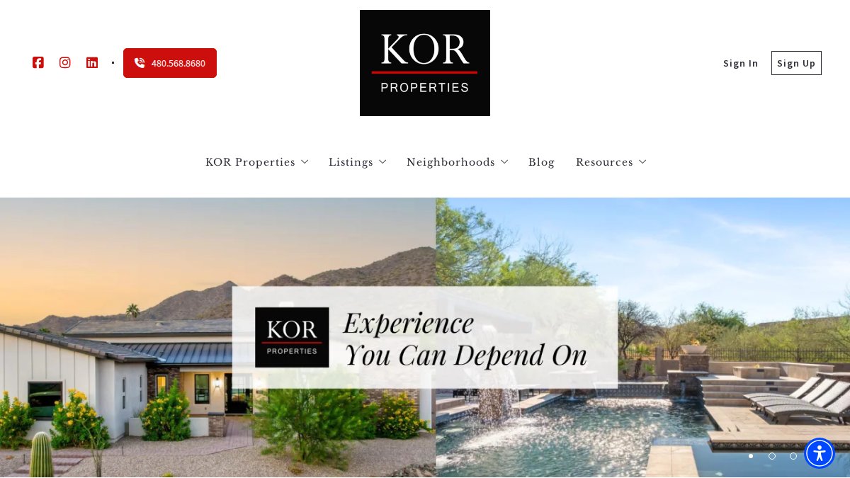 Screenshot of korproperties.com interface