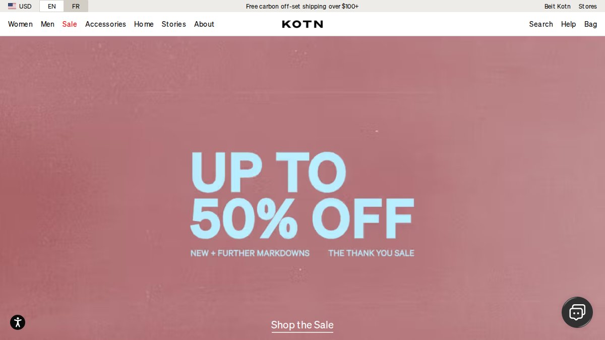 Screenshot of kotn.com interface