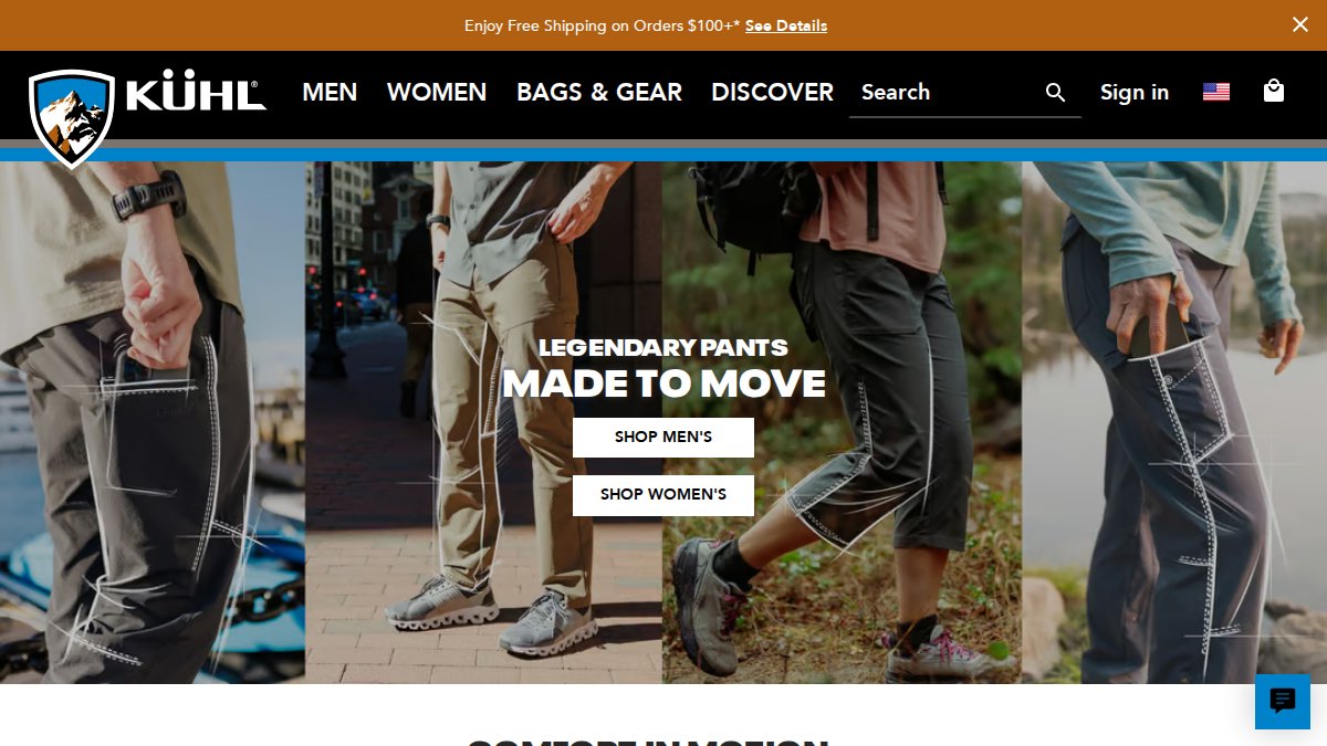 Screenshot of kuhl.com interface