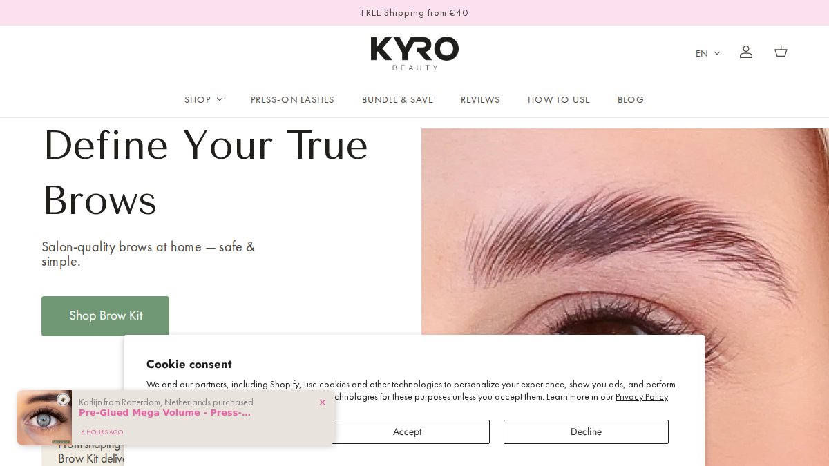 Screenshot of kyrobeauty.com interface