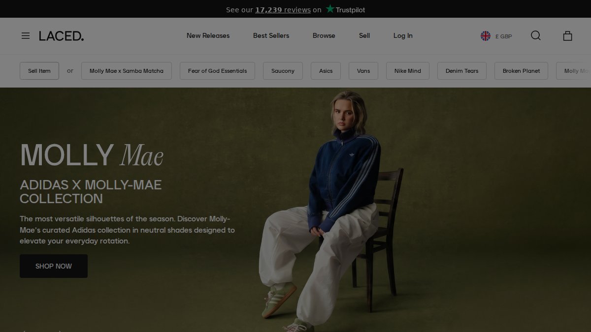 Screenshot of laced.com interface