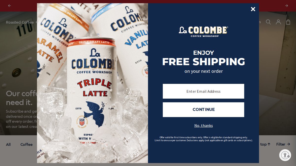 Screenshot of Subscriptions page on lacolombe.com