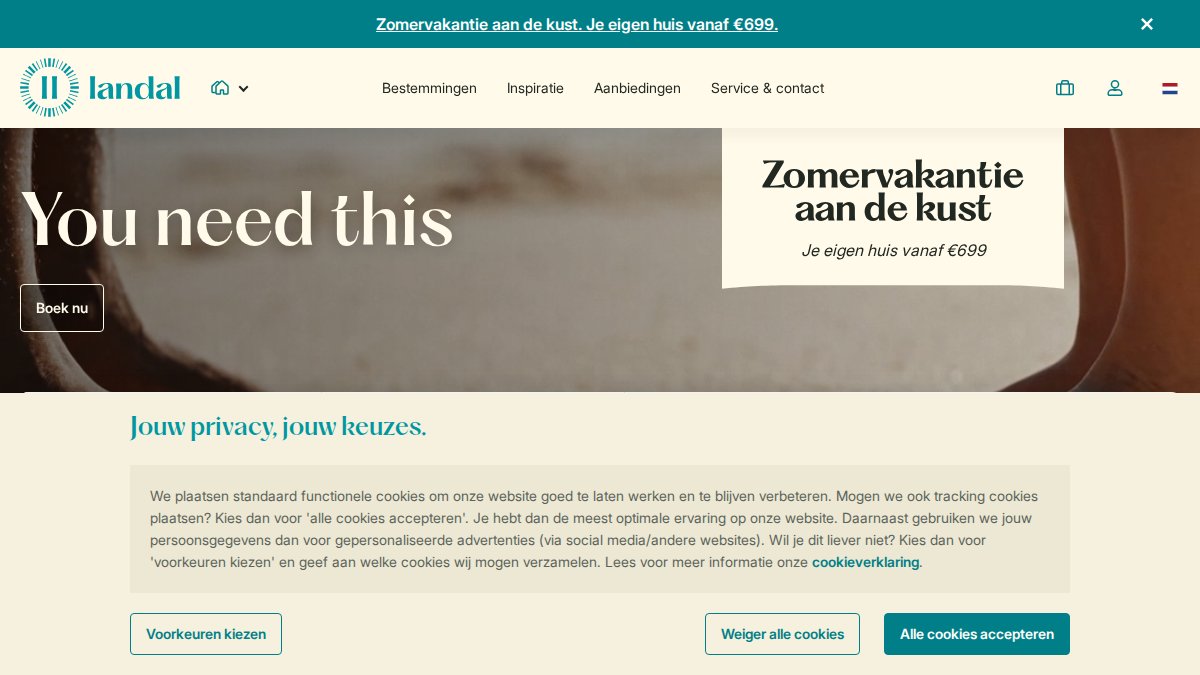 Screenshot of landal.nl interface