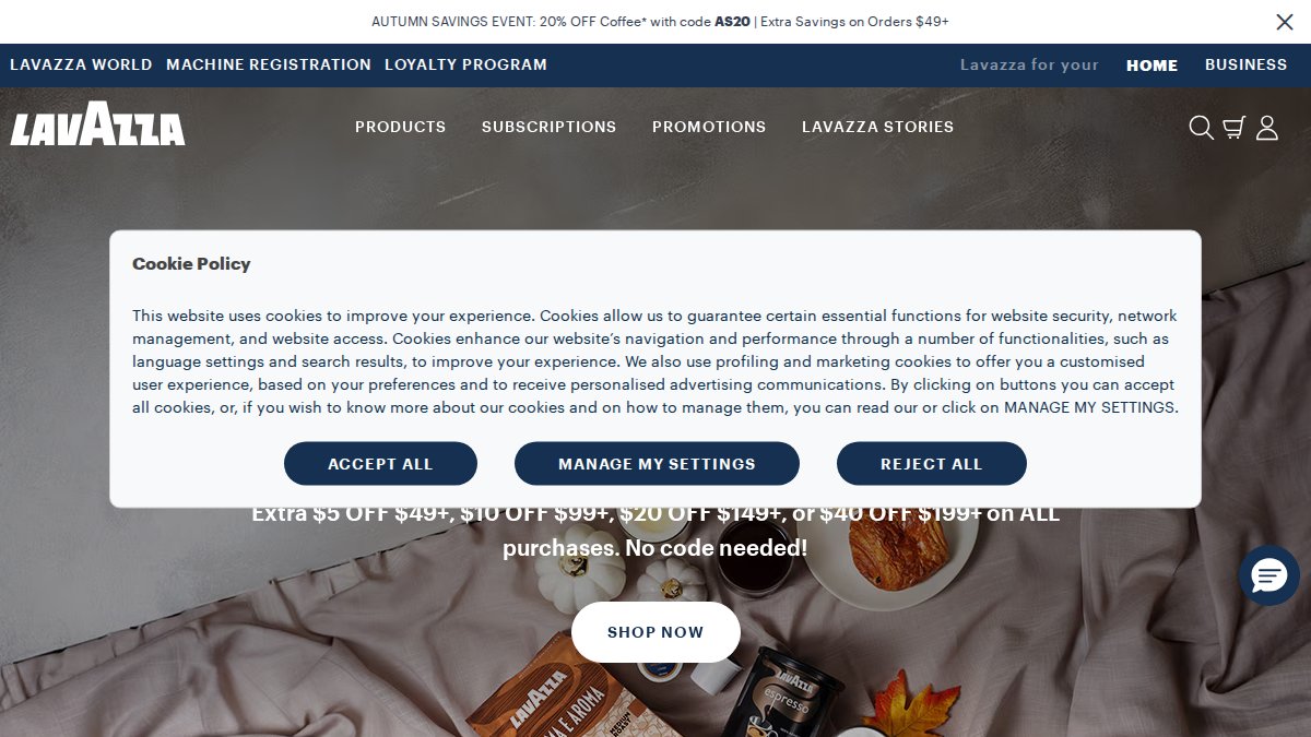 Screenshot of lavazzausa.com interface