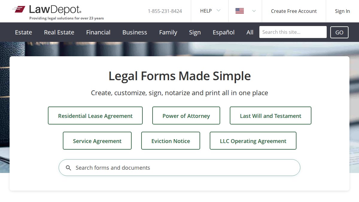 Screenshot of lawdepot.com interface