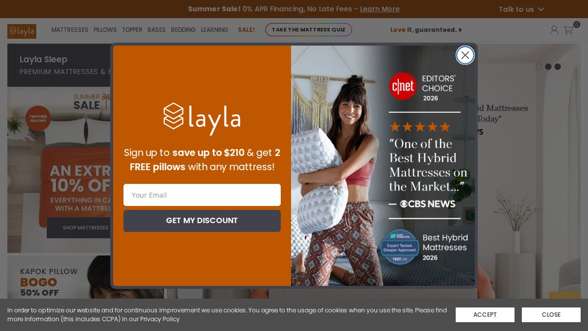 Screenshot of laylasleep.com interface