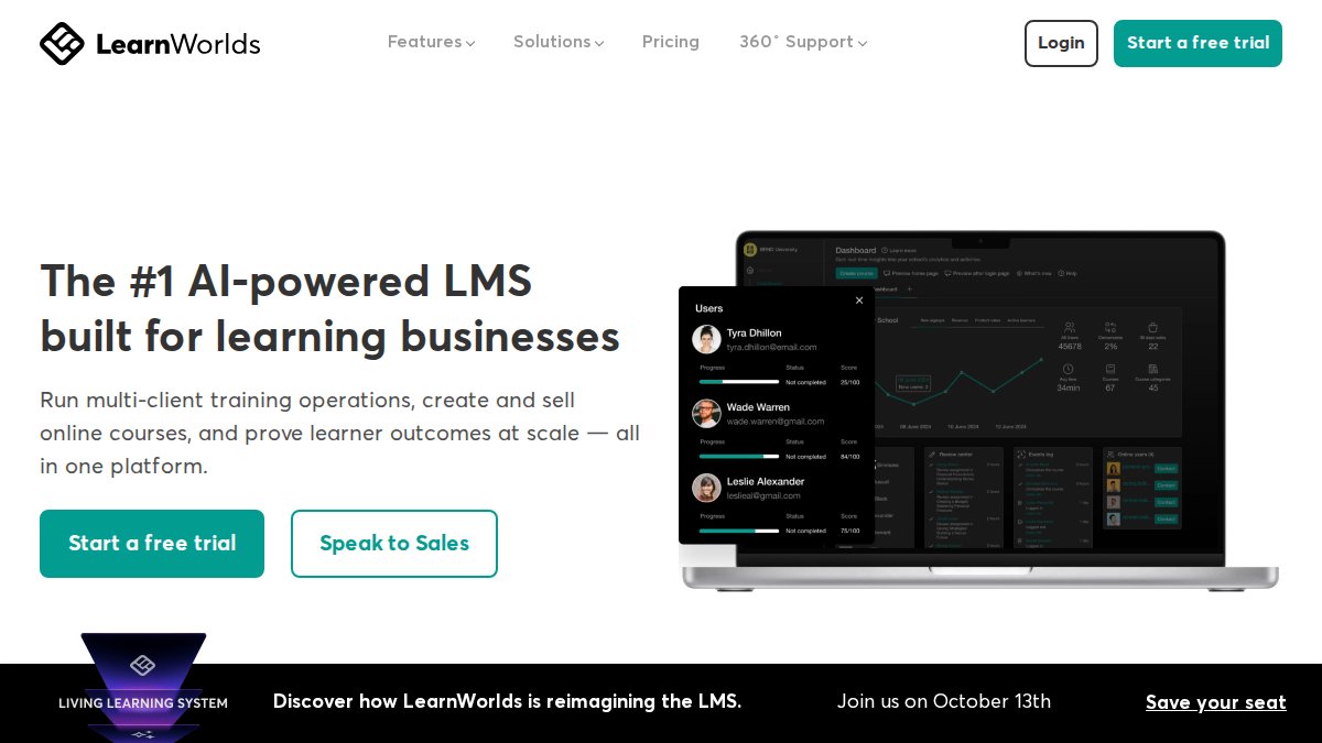 Best Online Course Platforms: 2026 Comparison Guide Screenshot of learnworlds.com interface