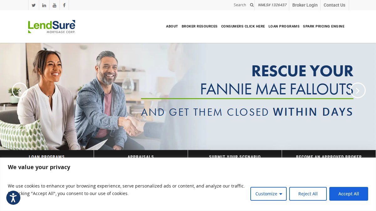 Screenshot of lendsure.com interface