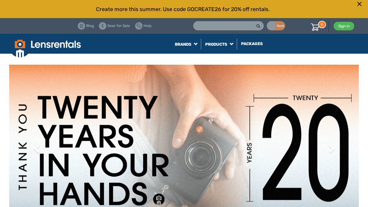Screenshot of lensrentals.com interface