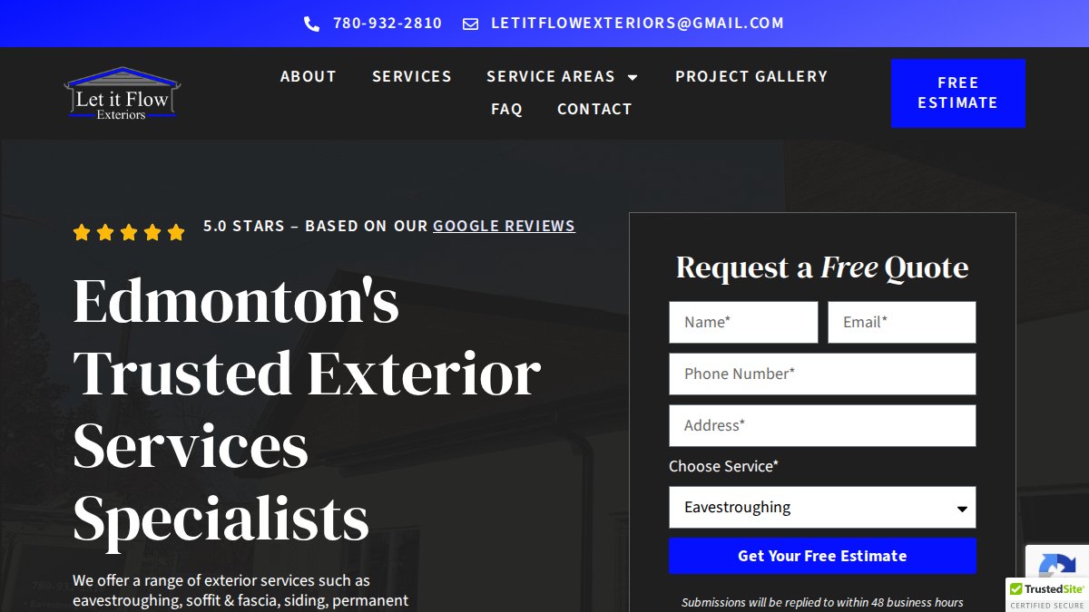 Screenshot of letitflowexteriors.ca interface