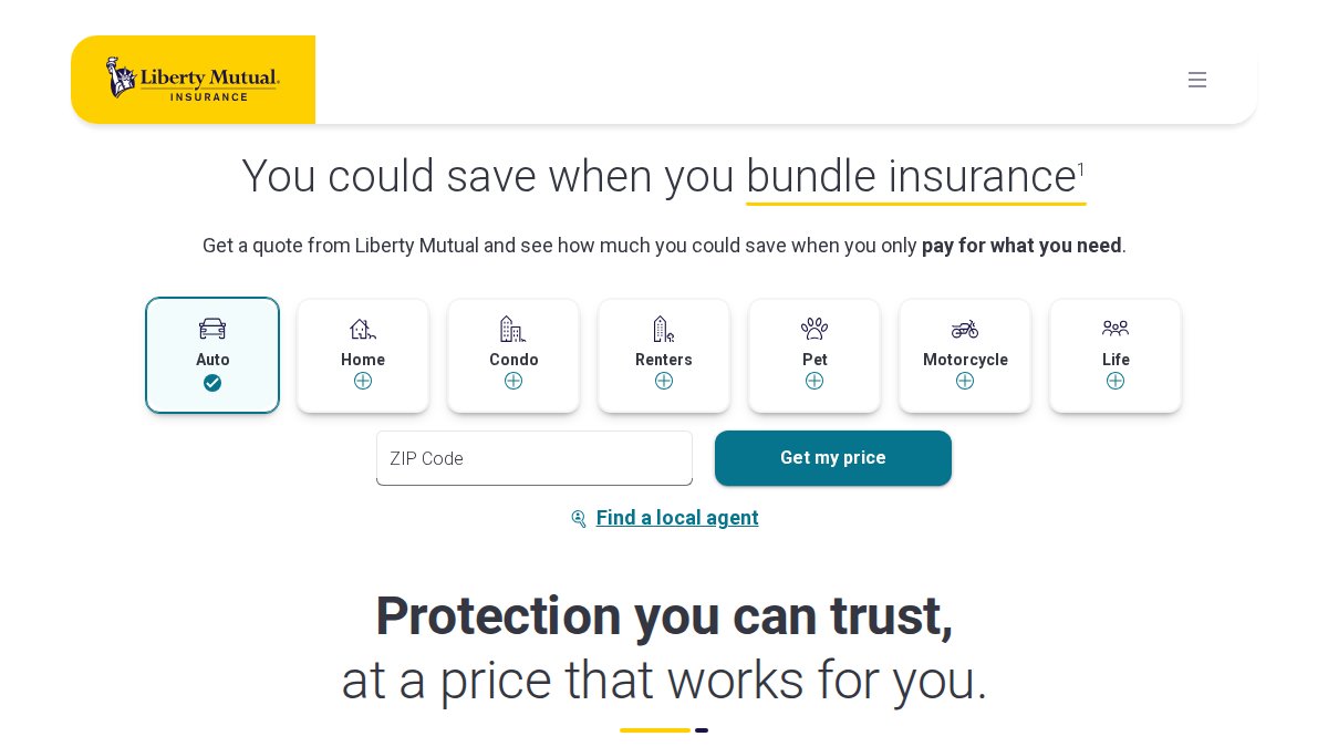 Screenshot of libertymutual.com interface