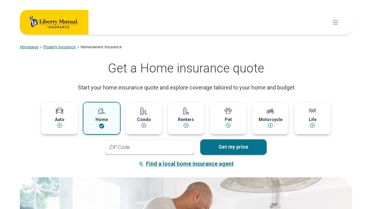 Screenshot of Home Insurance page on libertymutual.com