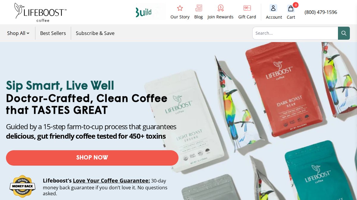 Screenshot of lifeboostcoffee.com interface