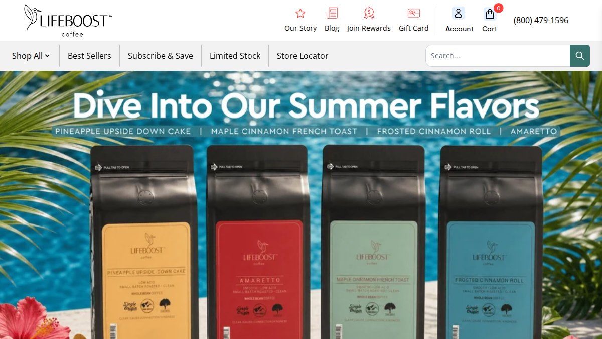 Screenshot of lifeboostcoffee.com interface