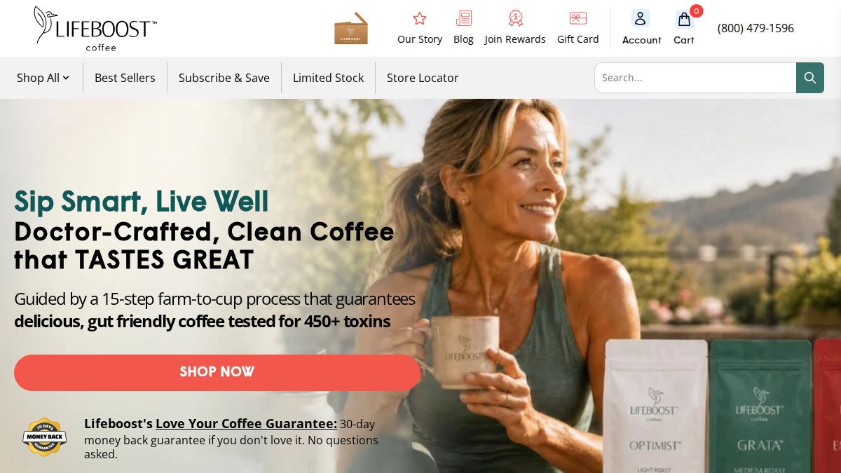 Screenshot of lifeboostcoffee.com interface