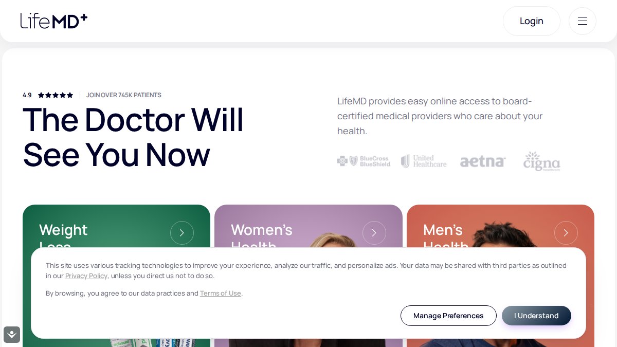 Screenshot of Weight Loss page on lifemd.com
