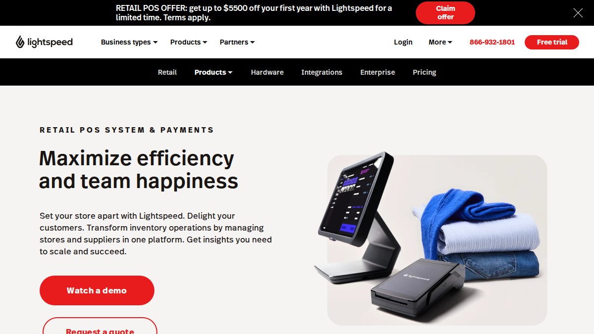 Screenshot of Retail page on lightspeedhq.com