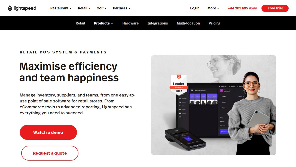 Screenshot of Retail page on lightspeedhq.co.uk
