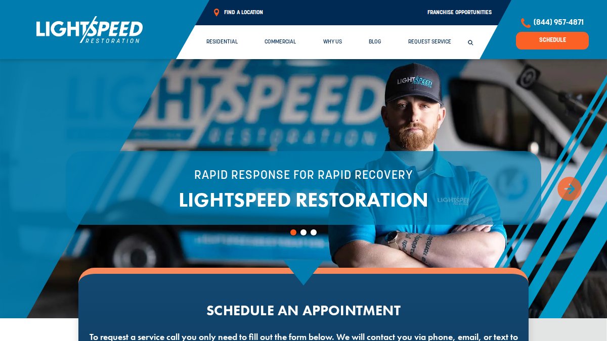 Screenshot of lightspeedrestoration.com interface