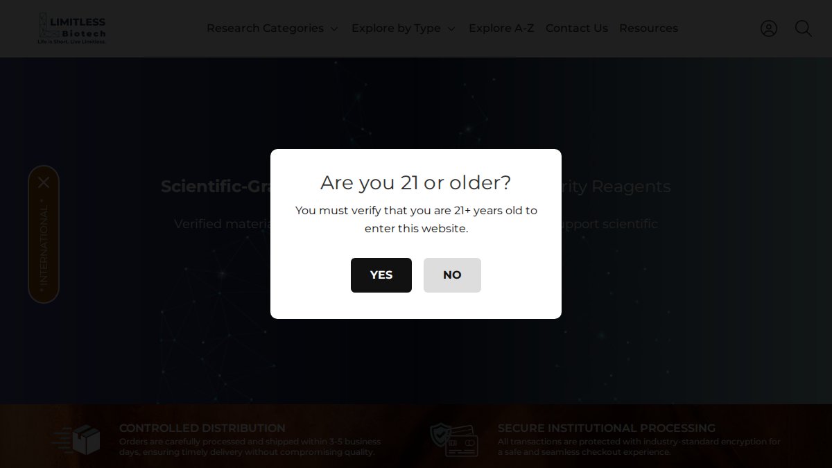 Screenshot of limitlesslifenootropics.com interface