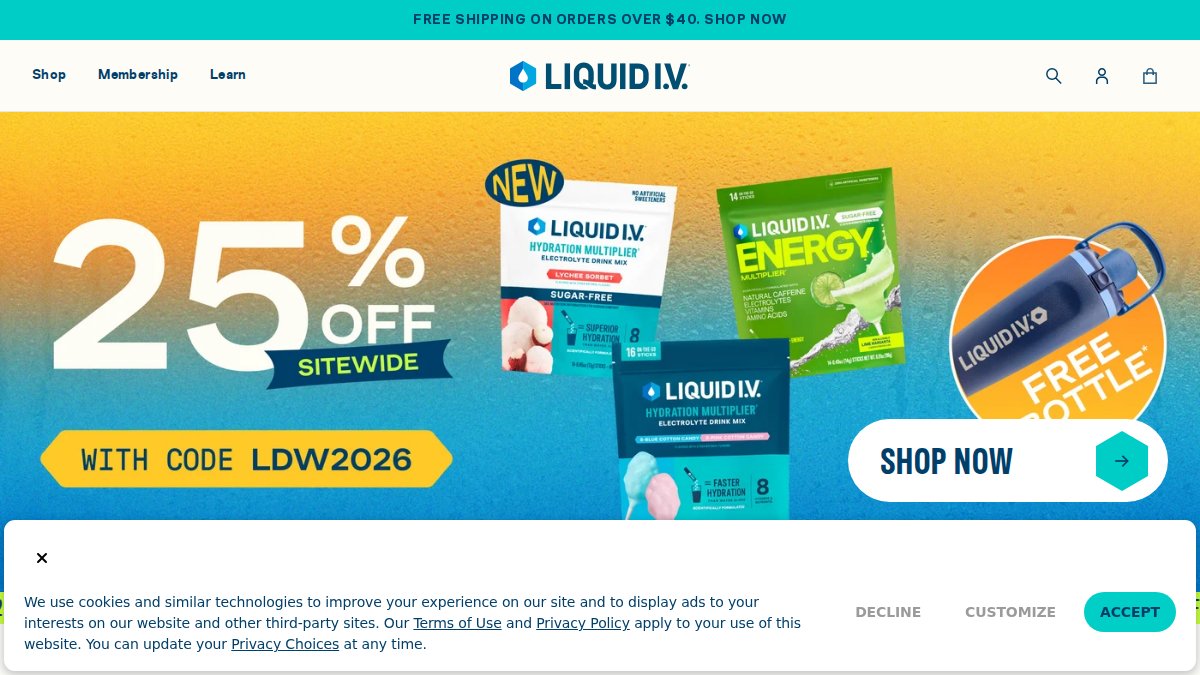 Screenshot of liquid-iv.com interface