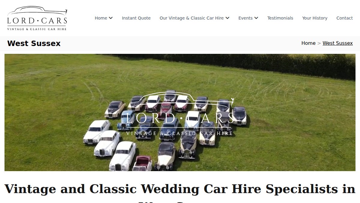 Screenshot of West Sussex page on lordcars.co.uk