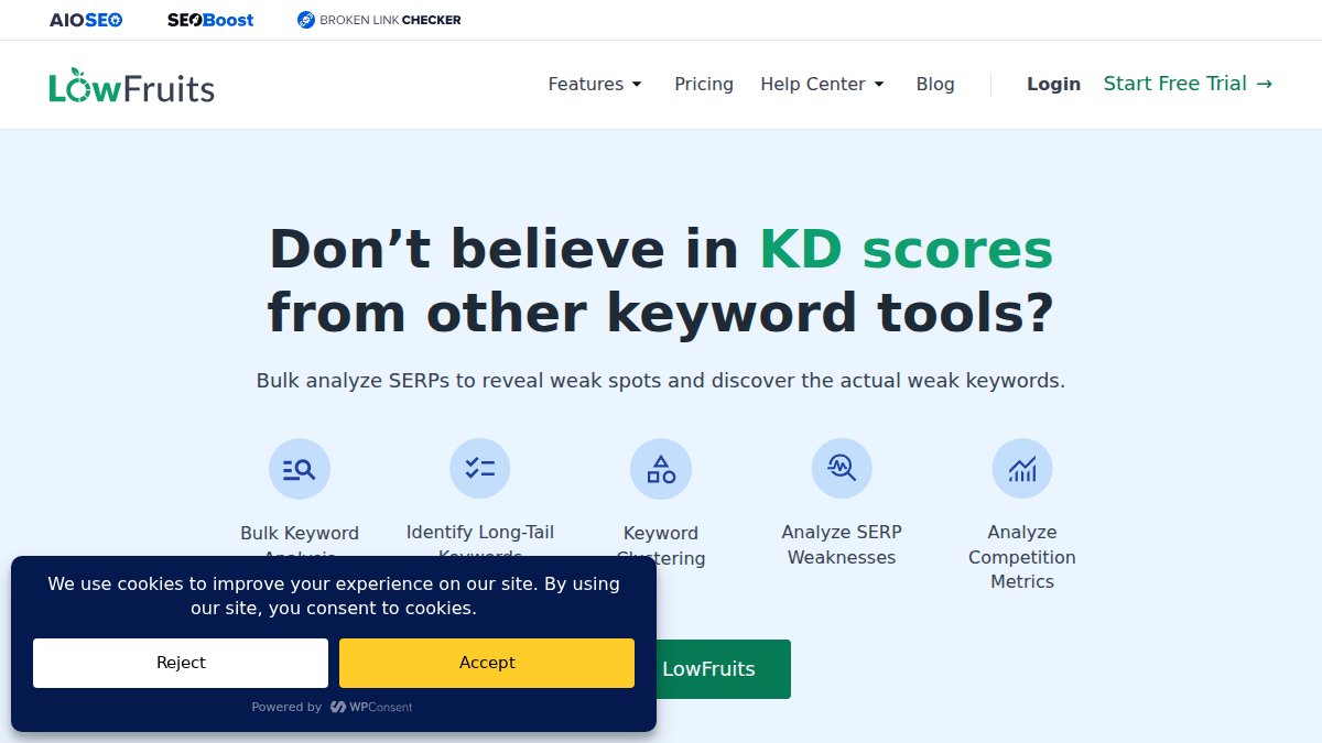 Screenshot of lowfruits.io interface