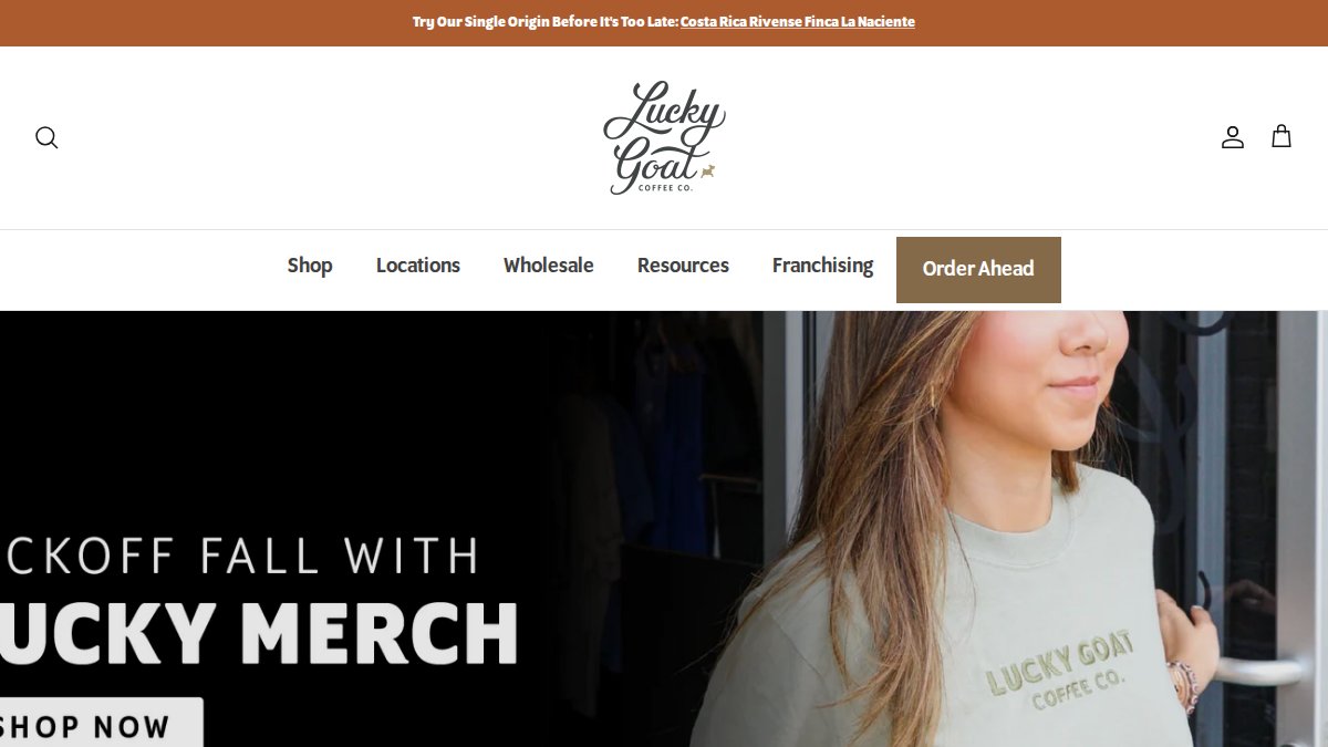 Screenshot of luckygoatcoffee.com interface
