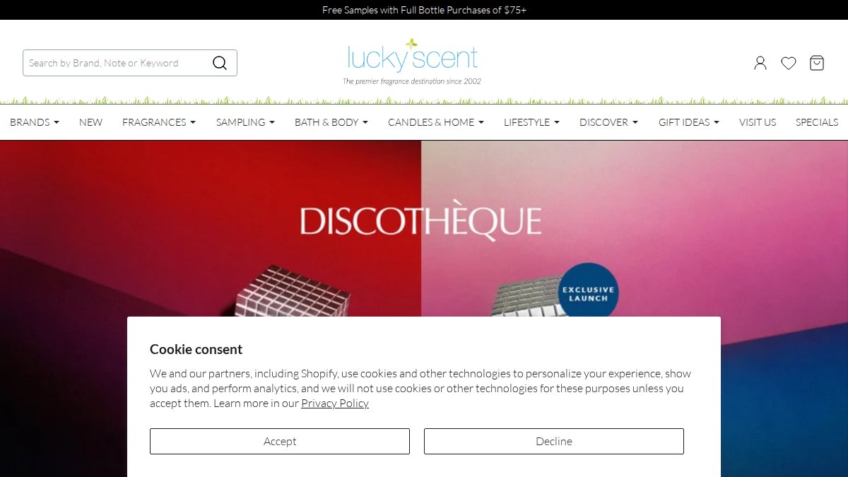 Screenshot of luckyscent.com interface
