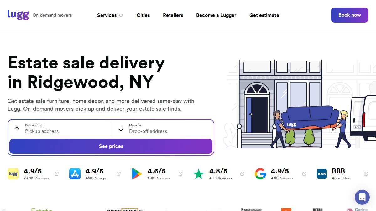 Screenshot of Ridgewood Ny Estate Sale Delivery page on lugg.com