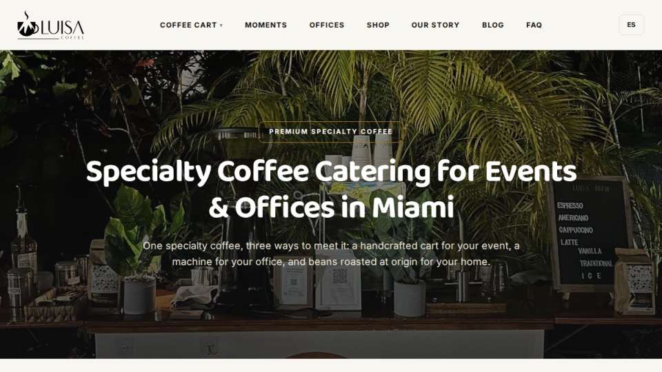 Screenshot of luisacoffee.com interface