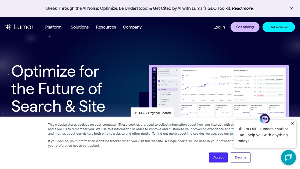 Screenshot of lumar.io interface