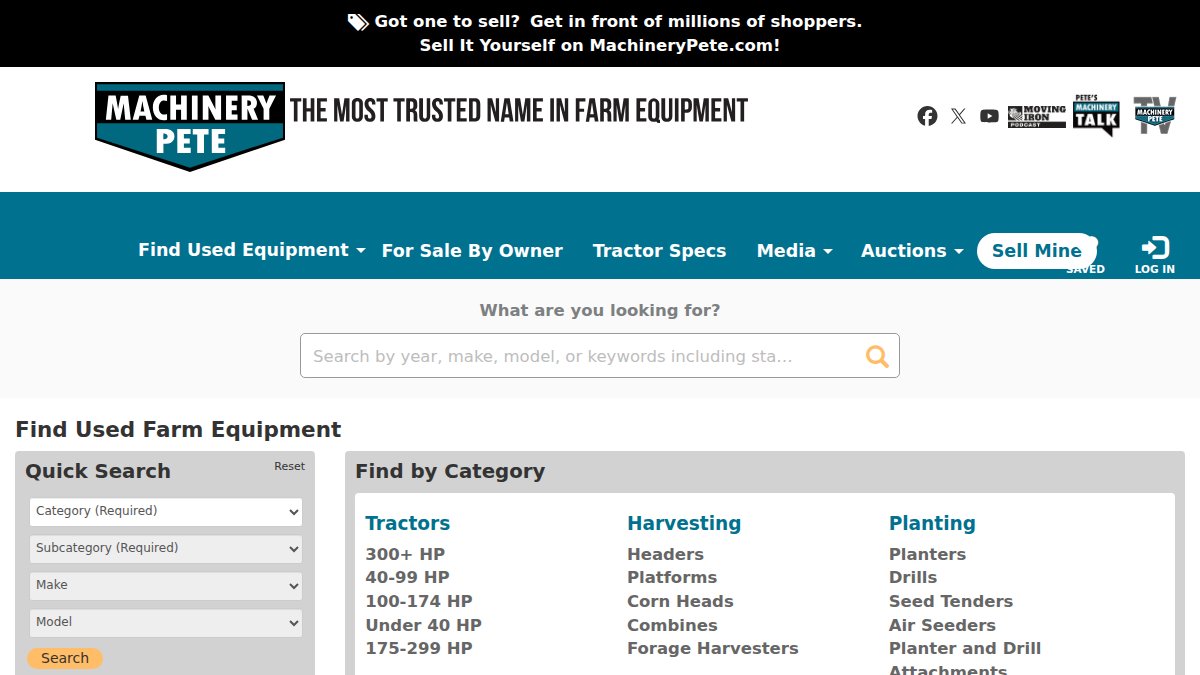 Screenshot of machinerypete.com interface